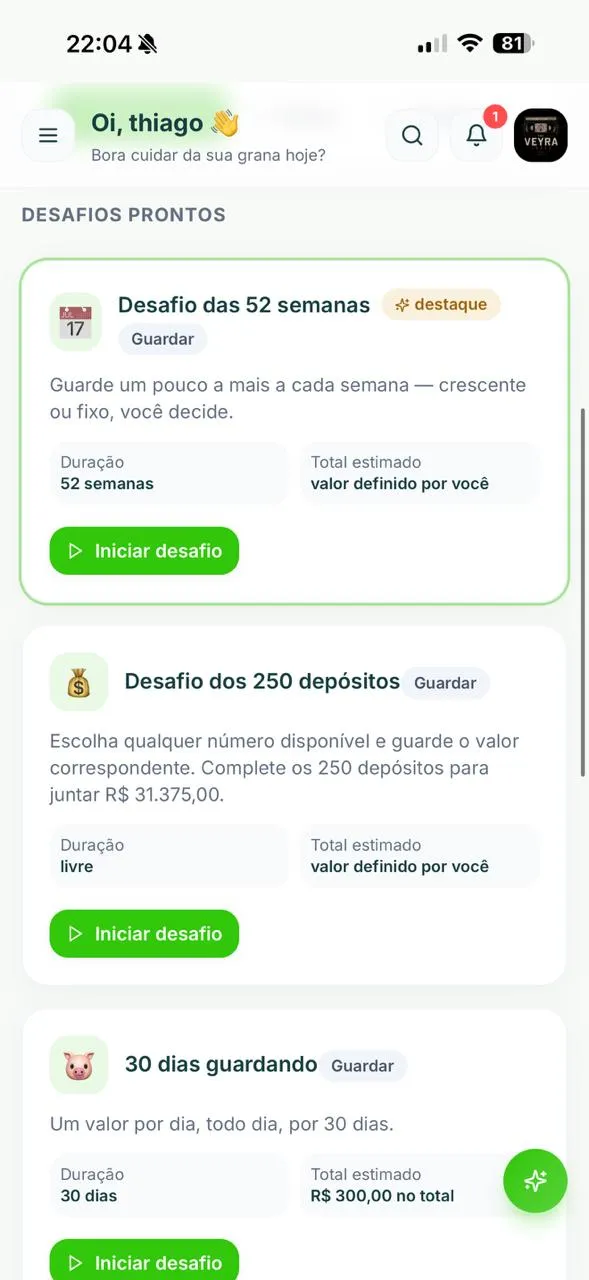 Desafios do MeiaConta no celular