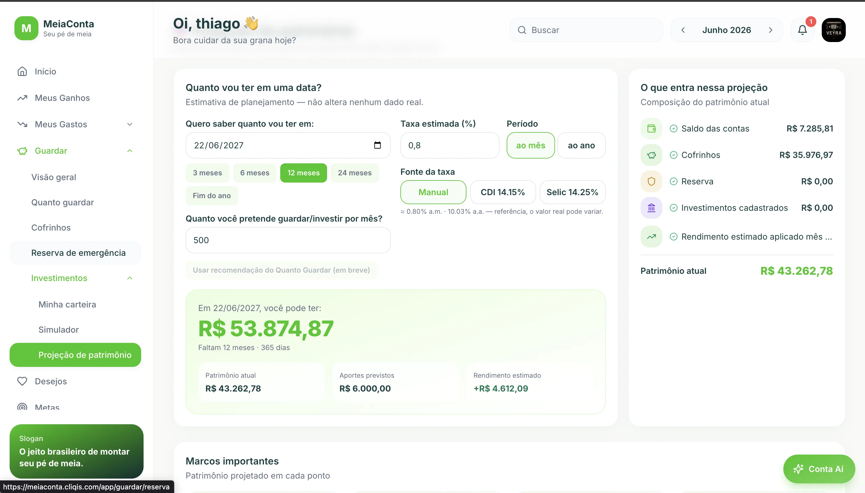 Simulador de investimentos do MeiaConta no computador